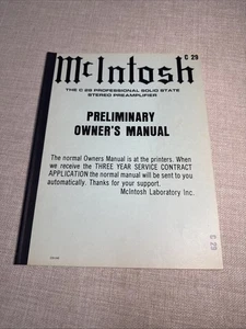 Rare !ORIGINAL McINTOSH C-29 C29 Instruction OWNERS MANUAL  Preliminary - Foto 1 di 6