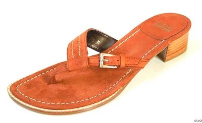STUART WEITZMAN saddle brown buckled thong flats mules slides shoes Vital new - Image 1 of 4