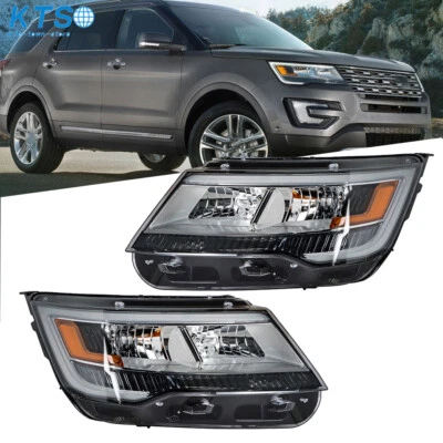 For Ford Explorer Sport 2016-2018 Chrome LED DRL Front Headlights Headlamp Pair - Image 1 of 4