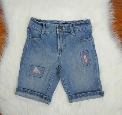 Tommy Hilfiger Girl's Shorts Bermuda Patch Stretch Jean Denim Bottoms Size 4 - Изображение 1 из 4