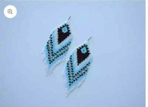 Tribal Earrings Native Large Boho American Seed Beads Handmade Earring - Picture 1 of 2