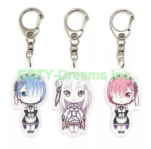 Set 3 Portachiavi Acrilico Re:ZERO Starting Life World Anime Rem Ram Emilia v3 - Foto 1 di 2