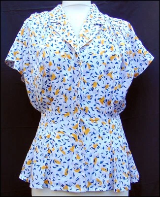 Vintage 1980s blouse JACQUES VERT white/blue/yellow shirt top fits size 10 UK - Image 1 of 4