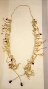 Gold Tone Open Ended Necklace Lariat Style Chain Fringe w Faceted Glass Teardrop - Picture 1 of 4