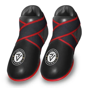 Kick boxing boots Black semi/ full contact foot pads rex leather thai boxing - Picture 1 of 14
