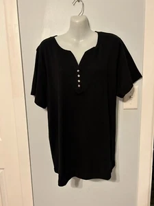 NWT Karen Scott Deep Black V-Neck Top with Short Sleeve Plus Size 3X - Picture 1 of 3