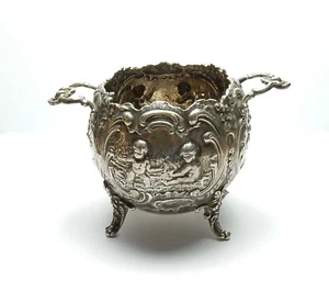 Viktorianische Zuckerdose Sterling Silber 1881 Repousse Cherub Martin Zucker Antik  - Bild 1 von 11