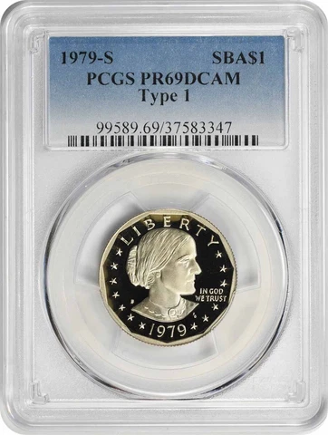 1979-S Type 1 Susan B Anthony Dollar SBA PR69DCAM PCGS Proof 69 DC Filled 'S' Cover