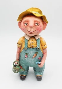 OOAK Decorative handmade boy Art doll. Whimsical Paper clay figurine.Collectable - Picture 1 of 9