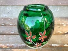 Art Glass Vase Hand Blown Floral Green Heavy Thick Glass Boho Hippie