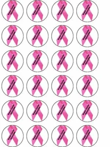  24 X PRE CUT BREAST CANCER AWARENESS RIBBON WAFER PAPER NOVELTY CUPCAKE TOPPERS - Picture 1 of 1