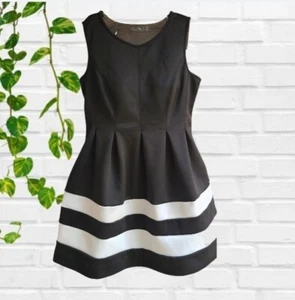 APT 9 Mini Dress Fit-n-Flare Pleated Sleeveless Black White Size L Petite PL - Picture 1 of 8