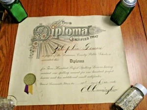 1926 SPELLING DIPLOMA PUBLIC SCHOOL~LAWRENCEVILLE ILL. ZILPHIA GOWIN~SEAL~ROLLED - Picture 1 of 11