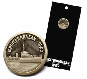 2623 WORLD WAR 2 WWII MEDITERRANEAN ANTIQUE BRASS LAPEL PIN ON CARD ANZAC - Picture 1 of 1