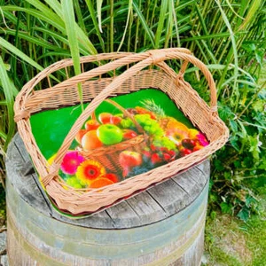DARLUX Weidentablett Motiv Garten- Früchtekorb Griff Servier Tablettkorb Tablett - Bild 1 von 8