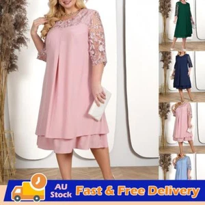 Plus Size Womens Half Sleeve Chiffon Midi Dress Evening Party Cocktail Ball Gown - Picture 1 of 16