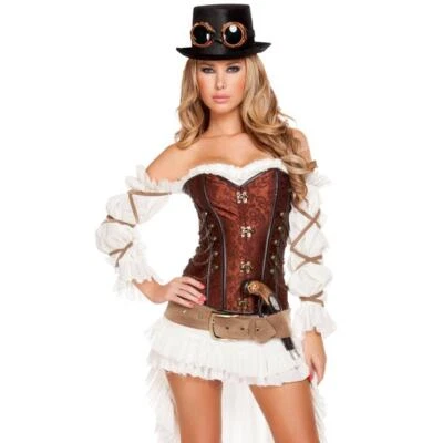 蒸汽朋克服装维多利亚链式紧身胸衣褶皱裁剪上衣分层裙套装 4576 — 第 1/4 张图片