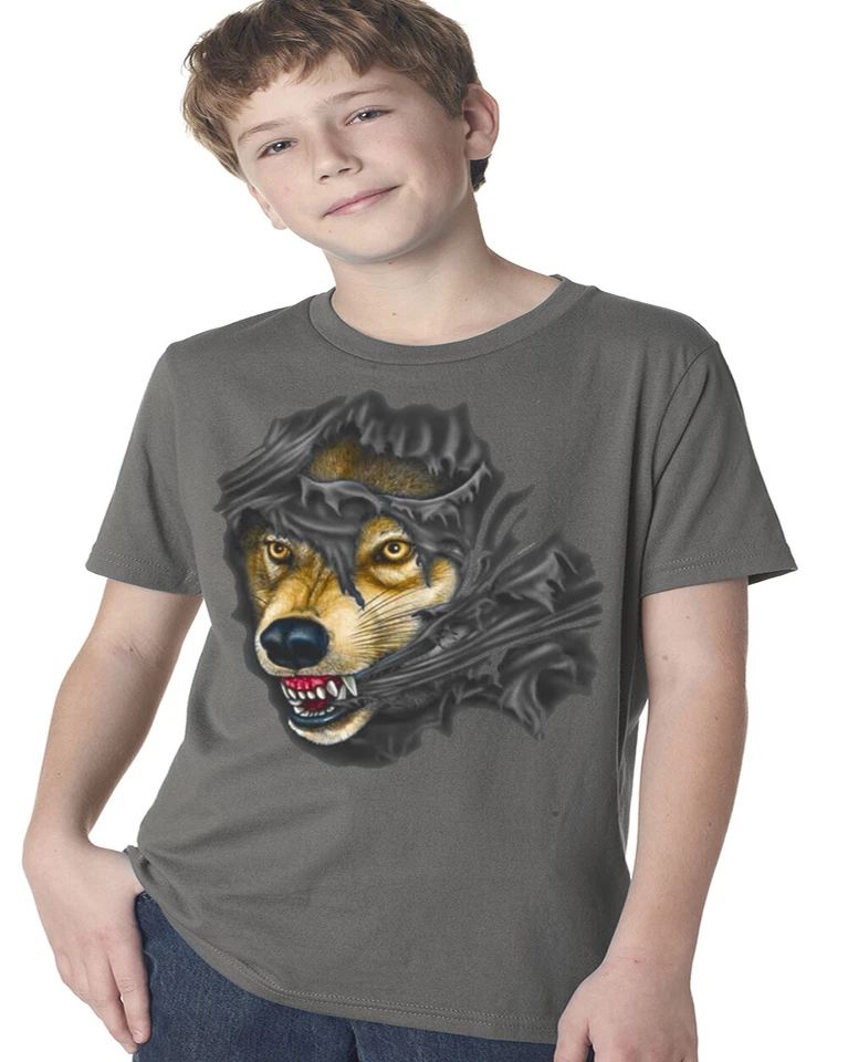 Boys Graphic Tees Wolf Tearing Through Kids Youth Tee Shirts Gifts - Image 1 of 1