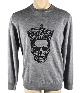 NWT - Robert Graham STONEHAVEN Heather Gray Black Skull Merino Wool Sweater M - Picture 1 of 7