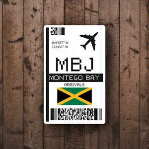 MBJ Montego Bay Boarding Pass Glossy Sticker - Jamaica Travel Sticker - Picture 1 of 3
