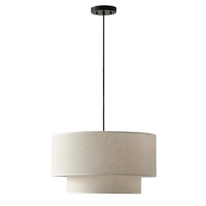 Farmhouse Pendant Light Fixtures, 2-Tier Drum Pendant Lighting with Linen Lam... - Picture 1 of 7