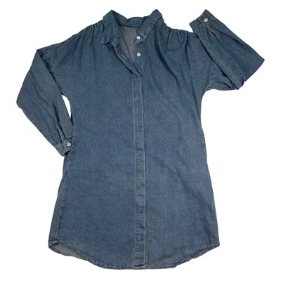 Vintage Style Denim Shirt Dress Long Sleeve Button Down Casual Western Sz Small - Image 1 of 4