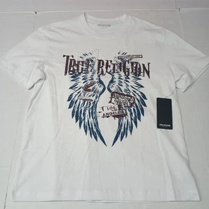True Religion Jeans White T-Shirt Men's Size M 100% Cotton Front Graphic Print - Picture 1 of 7