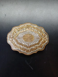 Crumrine Jeweler's Heavy Silver-Plated Native American Design Belt Buckle 4" - Picture 1 of 8