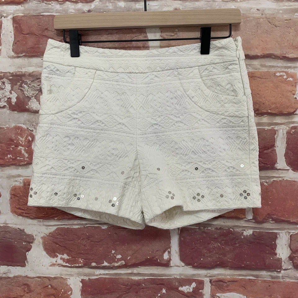 Shorts Anthropologie Elevenses Feminino 2 Branco Boho Chique Bordado com Zíper - Imagem 1 de 4