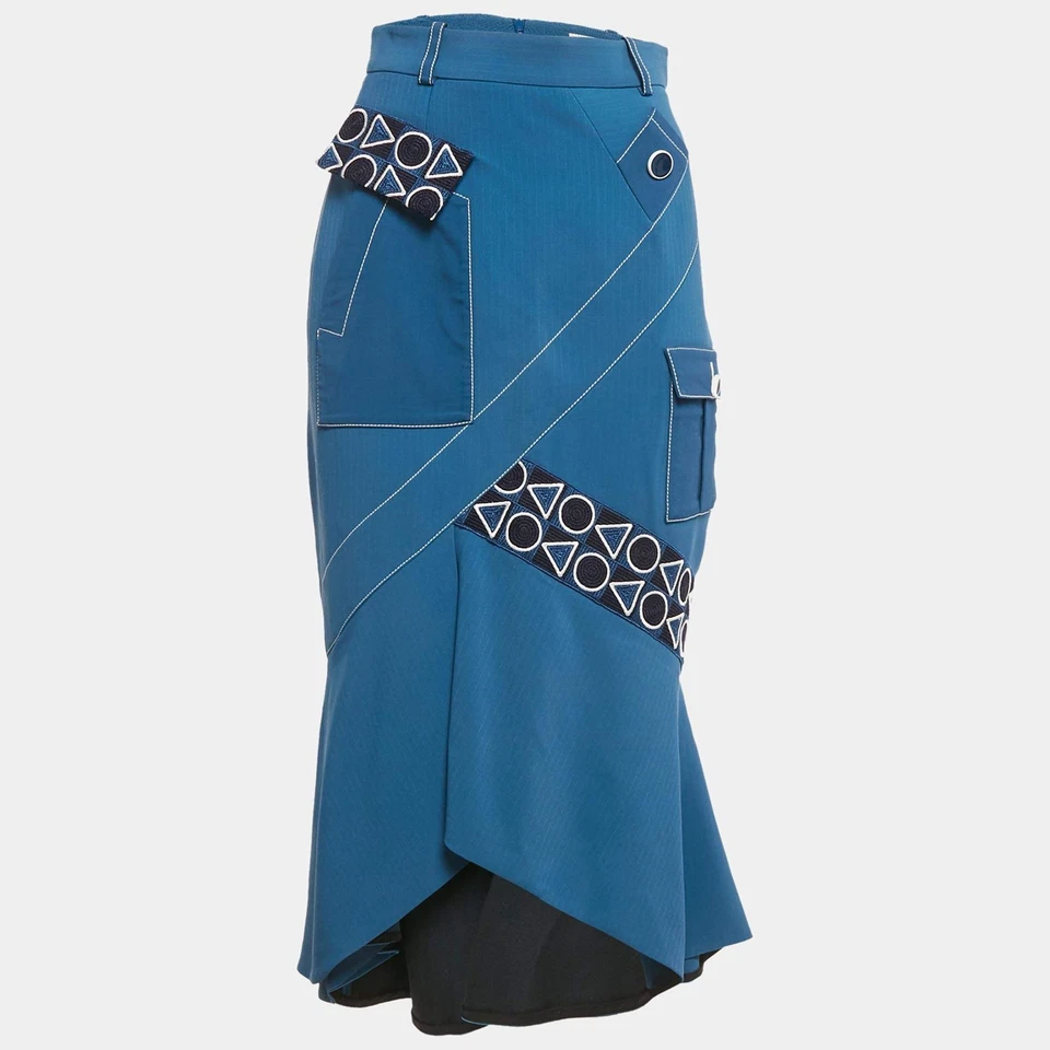 Peter Pilotto Blue Striped Crepe Lace Trim Short Skirt S - Image 1 of 4