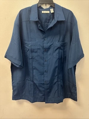 Cubavera Guayabera Shirt Men's 2XLT Short Sleeve Embroidered Pockets Blue - Image 1 of 4