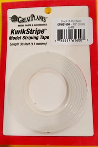 GREAT PLANES KWIK STRIPE ~NIP!~36 FEET - PN #GPMQ1600 1/8" WHITE - Picture 1 of 3