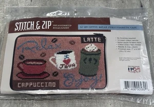 Stitch & Zip COFFEE BREAK Needlepoint Kit Handtasche Kosmetikkoffer Gr. 589 Neu - Bild 1 von 4