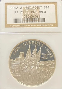 2002 W WEST POINT $1 SILVER PROOF COMMEMORATIVE DOLLAR NGC PF 70 ULTRA CAMEO - Picture 1 of 3