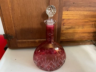 Bohemian Czech Ruby/Cranberry Red Crystal Decanter Bottle w/Stopper 10.5” - Image 1 of 4