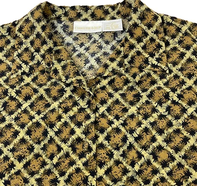 Blusa Christie & Jill Mujer Talla 16 Dorado y Negro Estampado Botones Mangas Largas Foto 1 de 4
