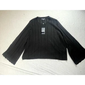 Maglione girocollo Adrianna Papell nero nuovo con etichetta XL maniche a campana a punta - Foto 1 di 10