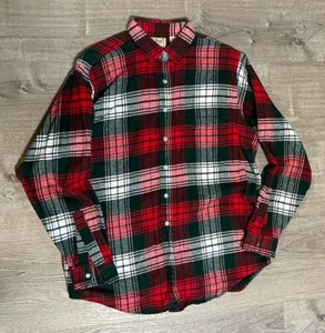 Vintage LL Bean Flannel Button Up Shirt Womens 10 H930 USA Made Red Black Plaid - Picture 1 of 7