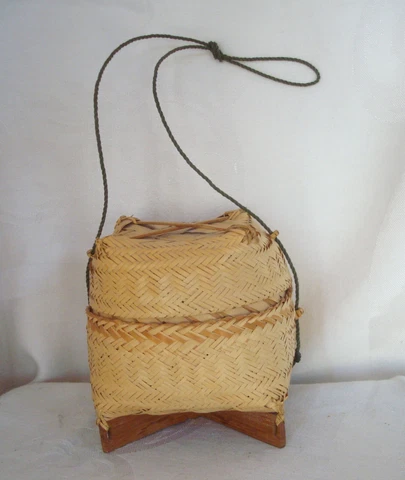 Vintage Basket Hand Woven Bamboo Hanging Basket w/ Lid Cover