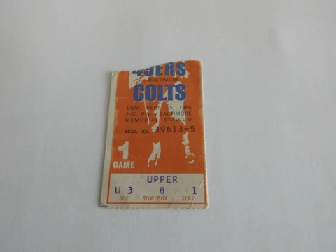 NFL FOOTBALL TICKET STUB  49ERS vs COLTS  SEPT 25, 1966 UNITAS TOUCHDOWNS Cover