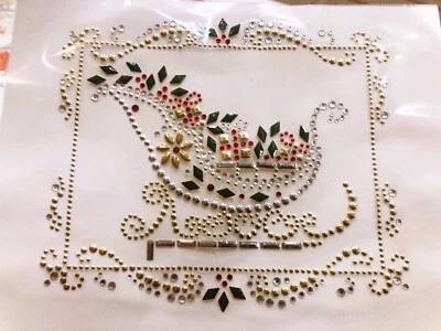 Fancy Christmas Rhinestone Transfer Iron-on Santa Sleigh Presents Crystals Bling - Image 1 of 4