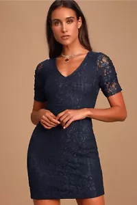 NWT Lulu’s Tatianna Navy Blue Lace Short Sleeve Mini Dress Medium Women’s A37 - Picture 1 of 13