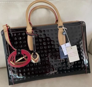 NWT ARCADIA Italian Patent Leather-Shoulderbag Tote-BLACK w/Natural Tan #2029 - Picture 1 of 9