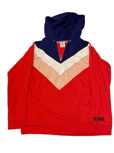 UNDERCOVER Victoria Secret Pink Hoodie Sm 1 4 Zip Pullover Graphic L S Red White Pink Blue