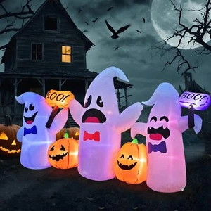 8 FT Halloween Inflatables Ghost with Pumpkin Outdoor Decorations for Yard - Picture 1 of 7