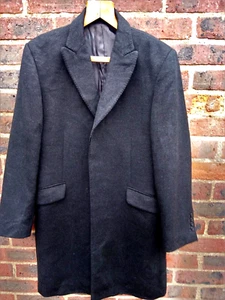 UNGARO HOMME MENS BLACK CROMBIE STYLE CASHMERE AND WOOL COAT SIZE LARGE - Picture 1 of 4