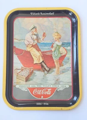 Coca Cola N C Wyeth Sea Captain Vintage Metal Tray 13.5" in  x 10.25" in - Image 1 of 4