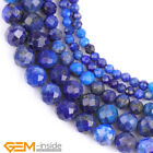 Natural Blue Lapis Lazuli Gemstone Faceted Round Beads For Jewelry Making 15"