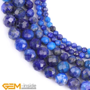 Natural Blue Lapis Lazuli Gemstone Faceted Round Beads For Jewelry Making 15" - Foto 1 di 31