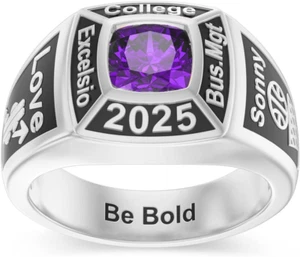 2025 Graduation Class Ring with Custom Symbol Pattern For Men & Women 925 Silver - Picture 1 of 7